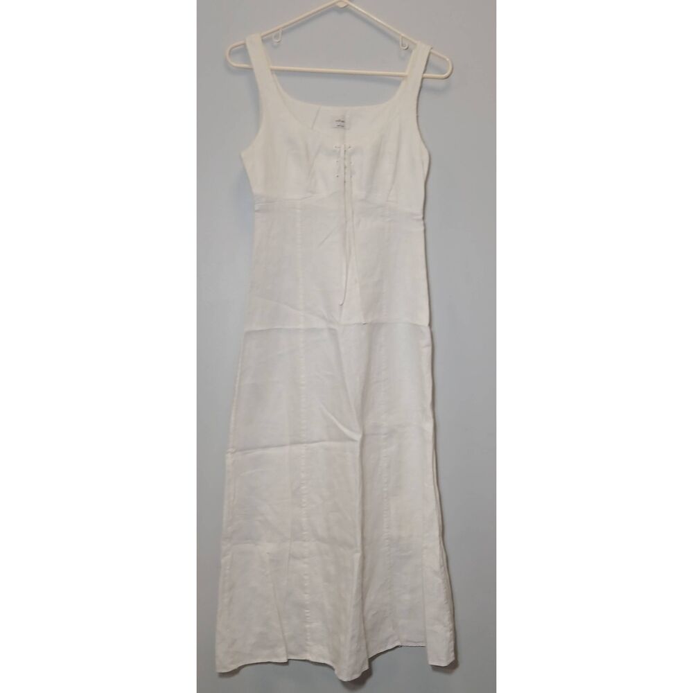 Wilfred White Linen Midi Dress with Square Neck